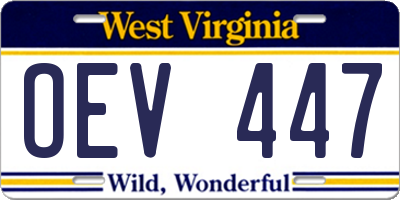 WV license plate OEV447