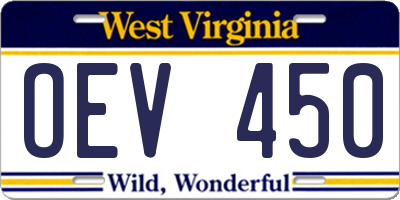 WV license plate OEV450