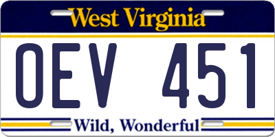 WV license plate OEV451
