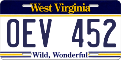 WV license plate OEV452