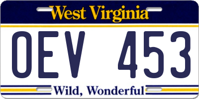 WV license plate OEV453