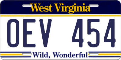 WV license plate OEV454