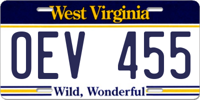 WV license plate OEV455