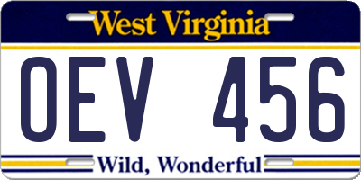 WV license plate OEV456