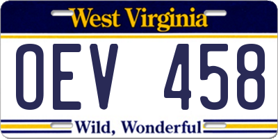 WV license plate OEV458