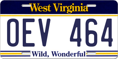 WV license plate OEV464