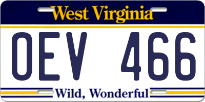 WV license plate OEV466