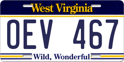 WV license plate OEV467