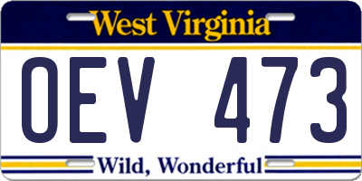 WV license plate OEV473