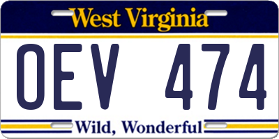 WV license plate OEV474