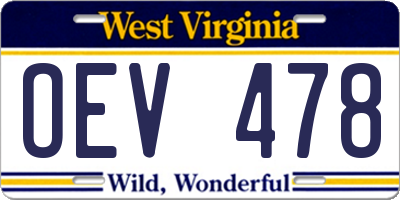 WV license plate OEV478