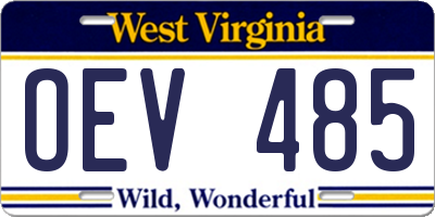 WV license plate OEV485