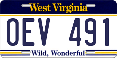 WV license plate OEV491