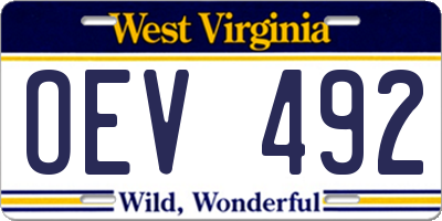 WV license plate OEV492