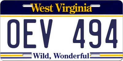 WV license plate OEV494