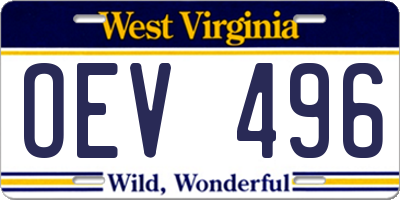 WV license plate OEV496