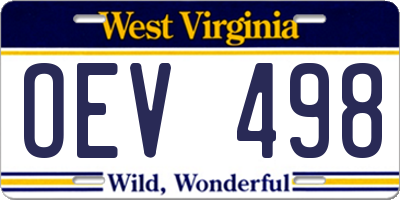 WV license plate OEV498