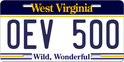 WV license plate OEV500