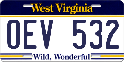 WV license plate OEV532