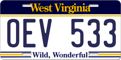 WV license plate OEV533