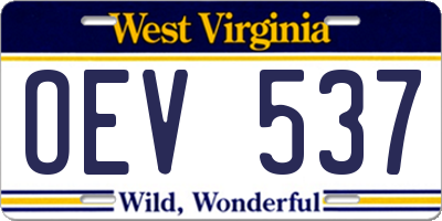 WV license plate OEV537