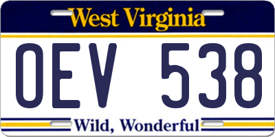 WV license plate OEV538