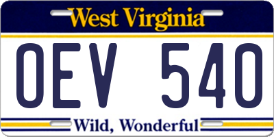 WV license plate OEV540