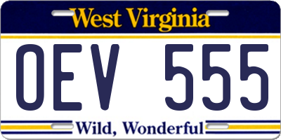 WV license plate OEV555