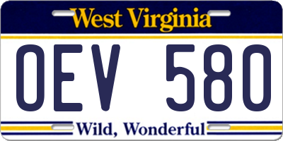 WV license plate OEV580