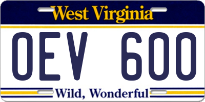 WV license plate OEV600