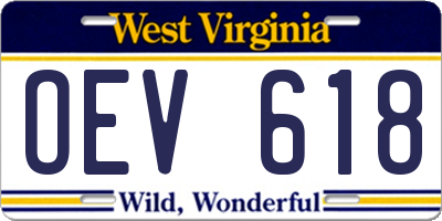 WV license plate OEV618