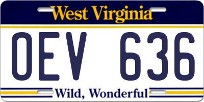WV license plate OEV636