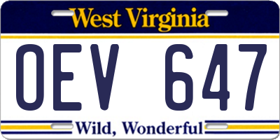 WV license plate OEV647
