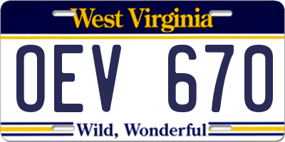 WV license plate OEV670