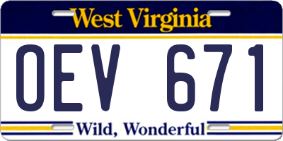 WV license plate OEV671