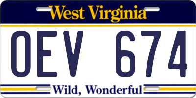 WV license plate OEV674