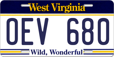 WV license plate OEV680