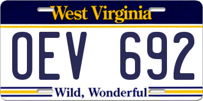 WV license plate OEV692