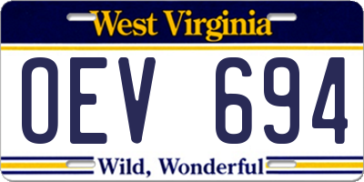 WV license plate OEV694