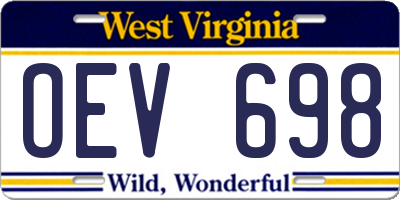 WV license plate OEV698