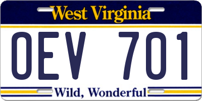 WV license plate OEV701