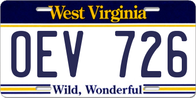 WV license plate OEV726