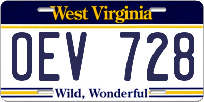 WV license plate OEV728