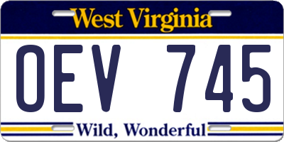 WV license plate OEV745