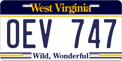 WV license plate OEV747