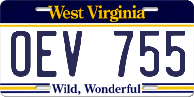 WV license plate OEV755