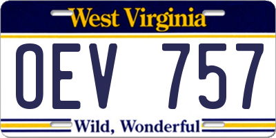 WV license plate OEV757