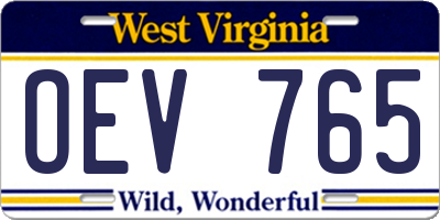 WV license plate OEV765