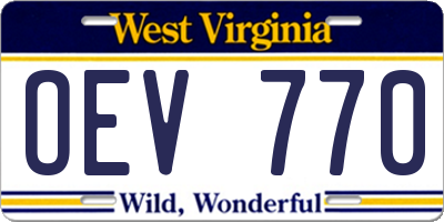 WV license plate OEV770