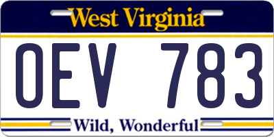 WV license plate OEV783